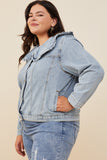 HY8759W Light Denim Womens Exaggerated Ruffle Collar Denim Jacket Side