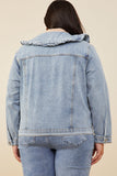 HY8759W Light Denim Womens Exaggerated Ruffle Collar Denim Jacket Back