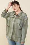 HY8865W Olive Womens Washed Patch Pocket Detail Chore Jacket Pose 2