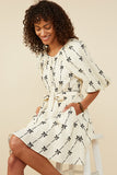 Womens All Over Bow Print Belted Dress