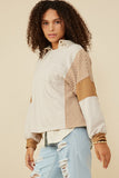 HY8999 Taupe Womens Stripe And Color Block Sleeve Detail Knit Top Side