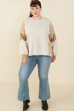 HY8999W Taupe Womens Stripe And Color Block Sleeve Detail Knit Top Pose