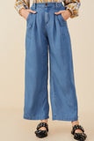 Womens Pleated Detail Wide Leg Tencel Pants