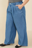 HY9146W Mid Denim Womens Pleated Detail Wide Leg Tencel Pants Side