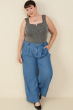 HY9146W Mid Denim Womens Pleated Detail Wide Leg Tencel Pants Pose