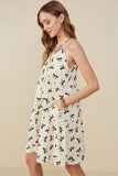 HY9196 Ivory Womens Bow Print Button Detail Tiered Tank Dress Side