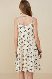 HY9196 Ivory Womens Bow Print Button Detail Tiered Tank Dress Back