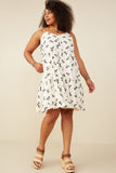 HY9196W Ivory Womens Bow Print Button Detail Tiered Tank Dress Pose