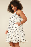 HY9196W Ivory Womens Bow Print Button Detail Tiered Tank Dress Side